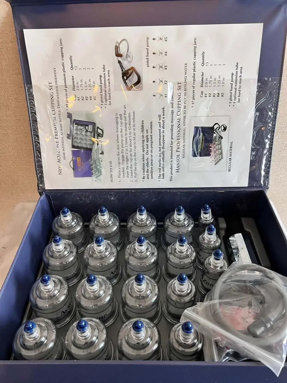 AcuZone Premium Cupping Set with 19 Plastic Cups and Hand Pump